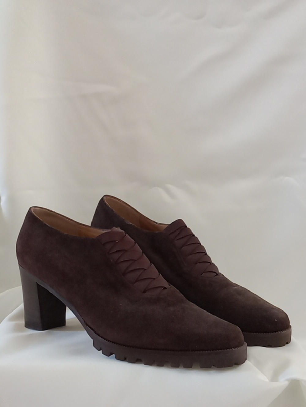 Women's Brown Suede Block Heel Lace-Detail Boots